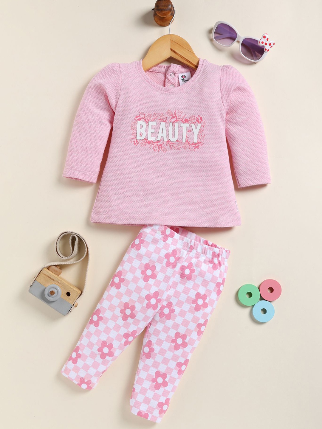 

Annie Girls Printed Top with Pyjamas, Pink