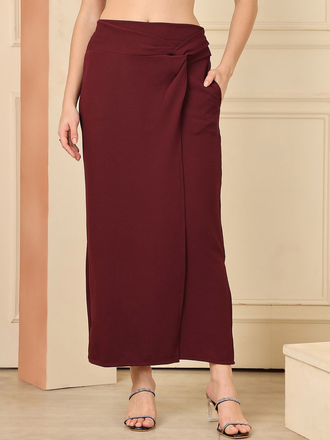

NEUDIS Knit Slit Midi Skirt, Burgundy