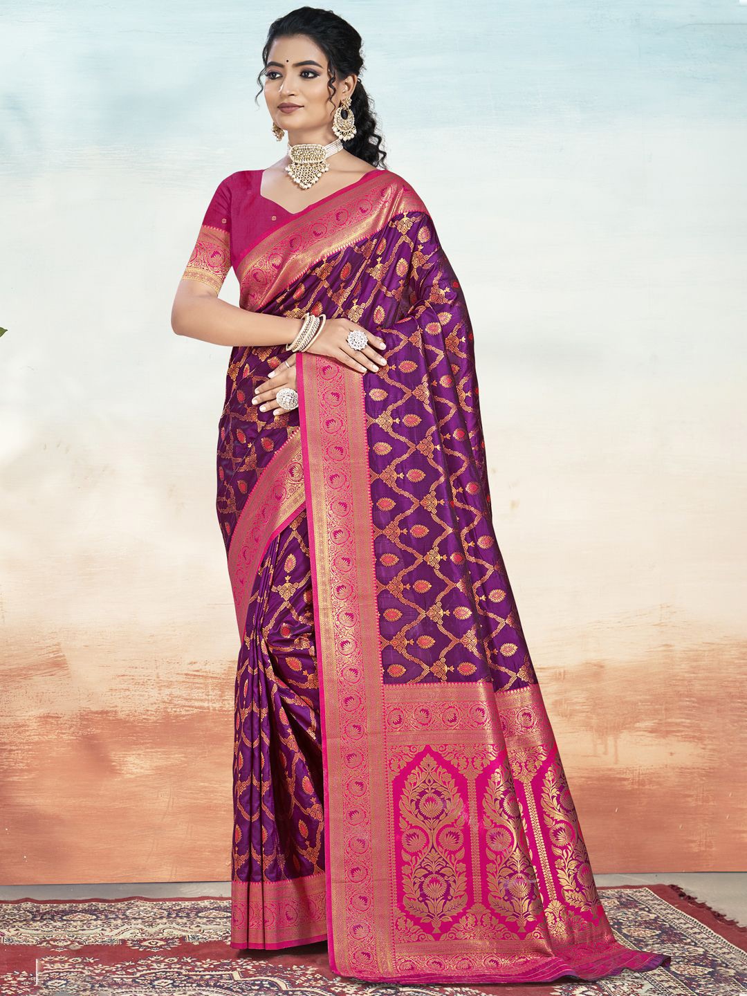 

SANGAM PRINTS Woven Design Silk Blend Designer Tussar Saree, Burgundy