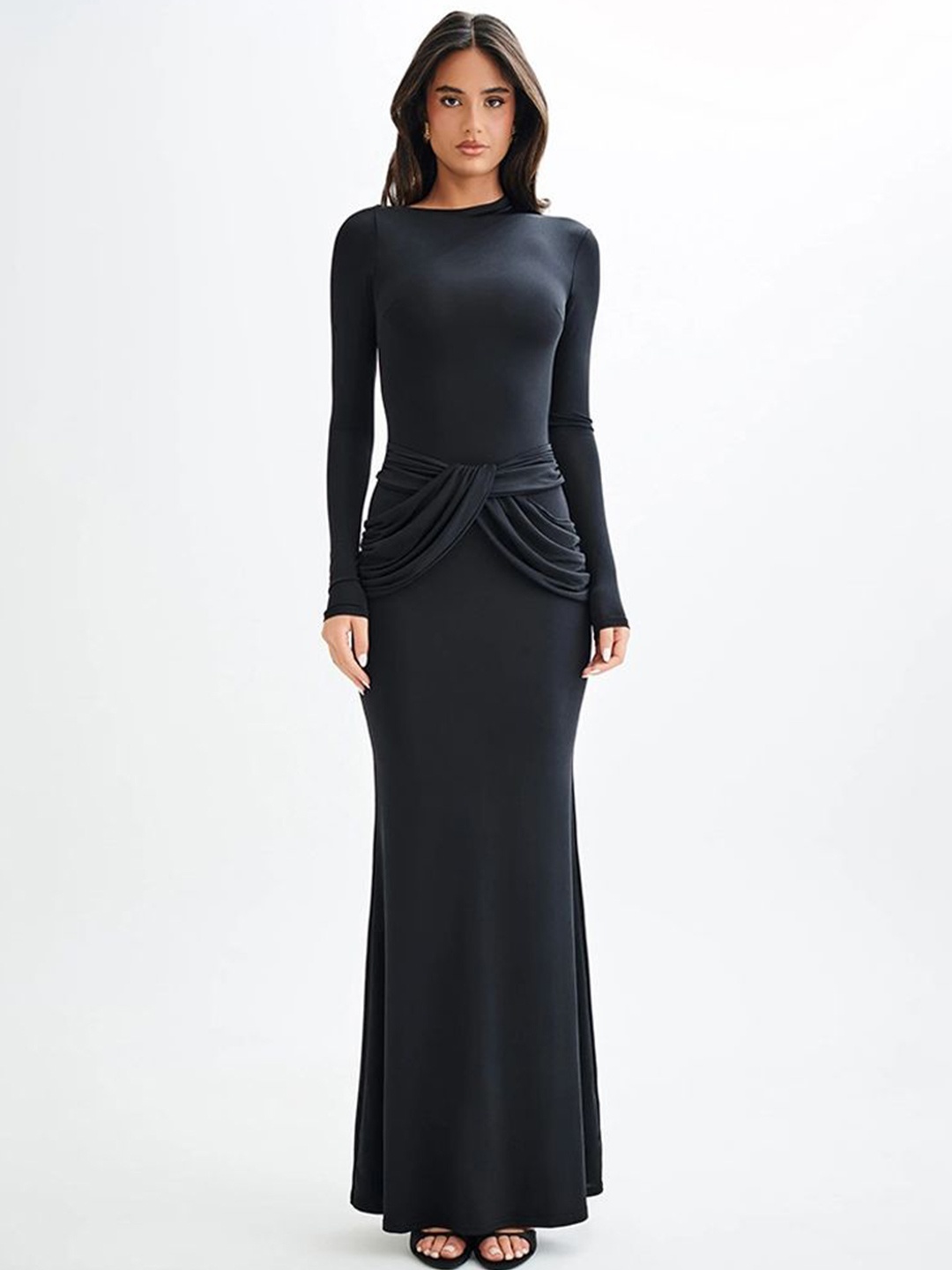 

LULU & SKY Fishtail Silhouette Full Sleeve Maxi Dress, Black