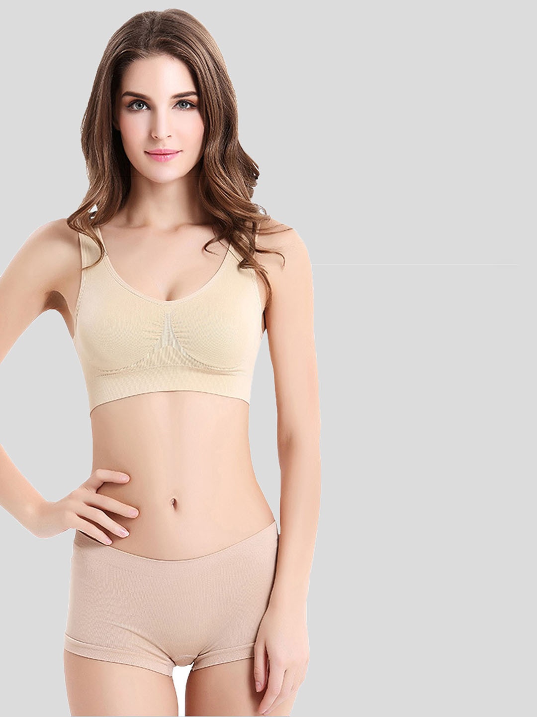 

QIDREZY Women Non Padded Sports Lingerie Set ED010_SK, Beige
