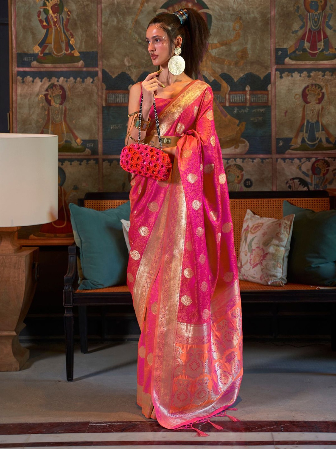 

ODETTE Woven Design Zari Silk Blend Saree, Purple