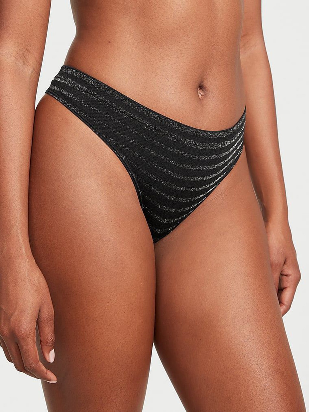 

Victoria's Secret Striped Low Rise Thong Briefs- 112306135Z3G, Black