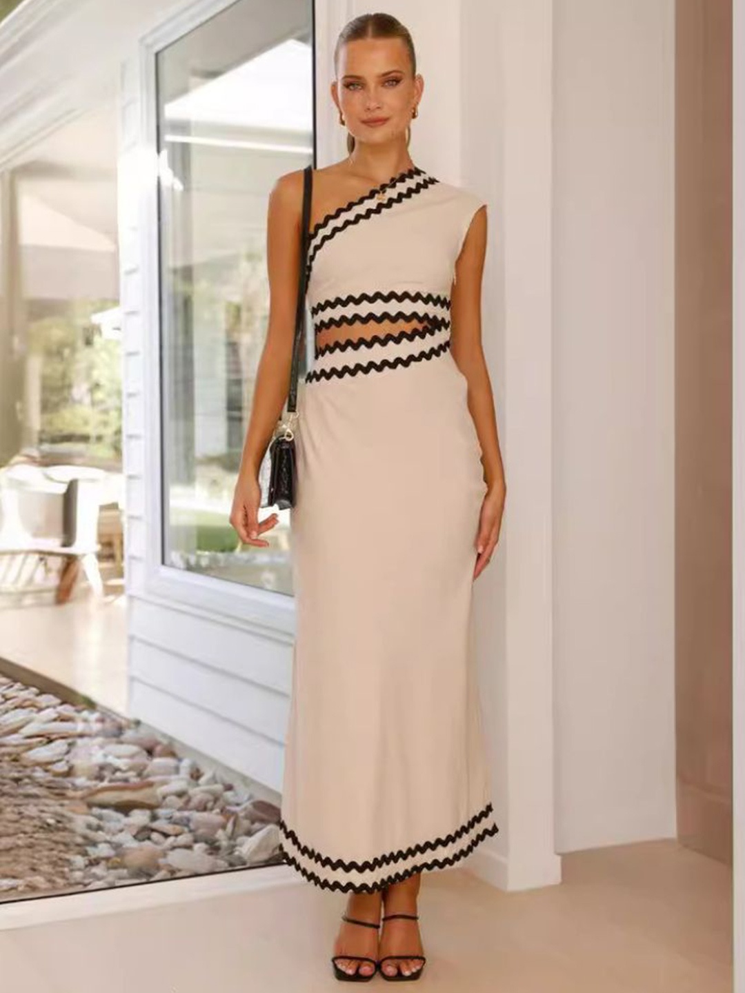

StyleCast One Shoulder Chiffon Bodycon Midi Dress, Beige