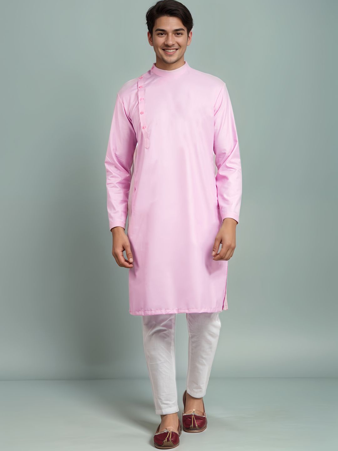 

DEVOILER Men Thread Work Kurta, Pink