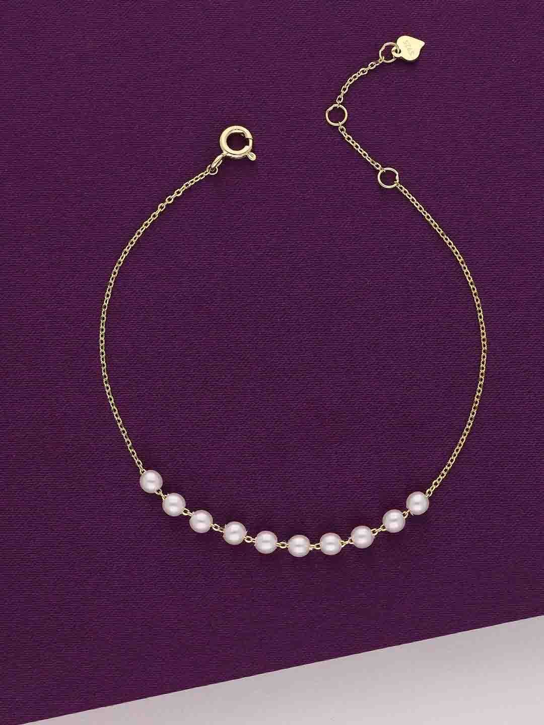 

KAI JEWEL Women Sterling Silver Pearls Gold-Plated Link Bracelet