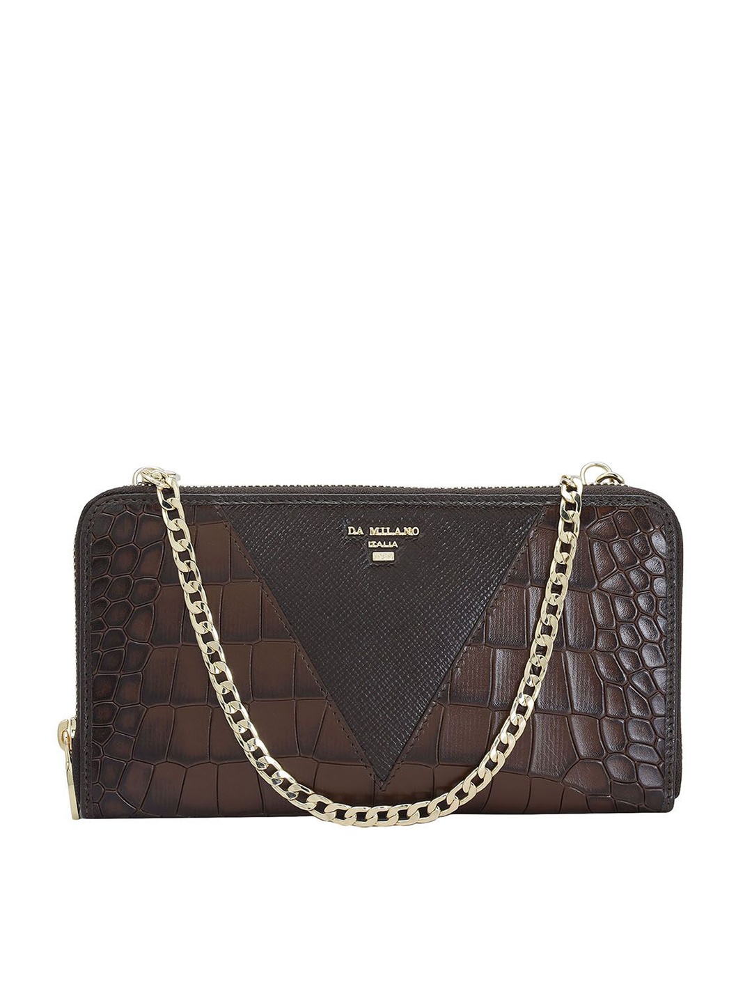 

Da Milano Women Animal Textured Zip Detail Leather Zip Around Wallet, Brown