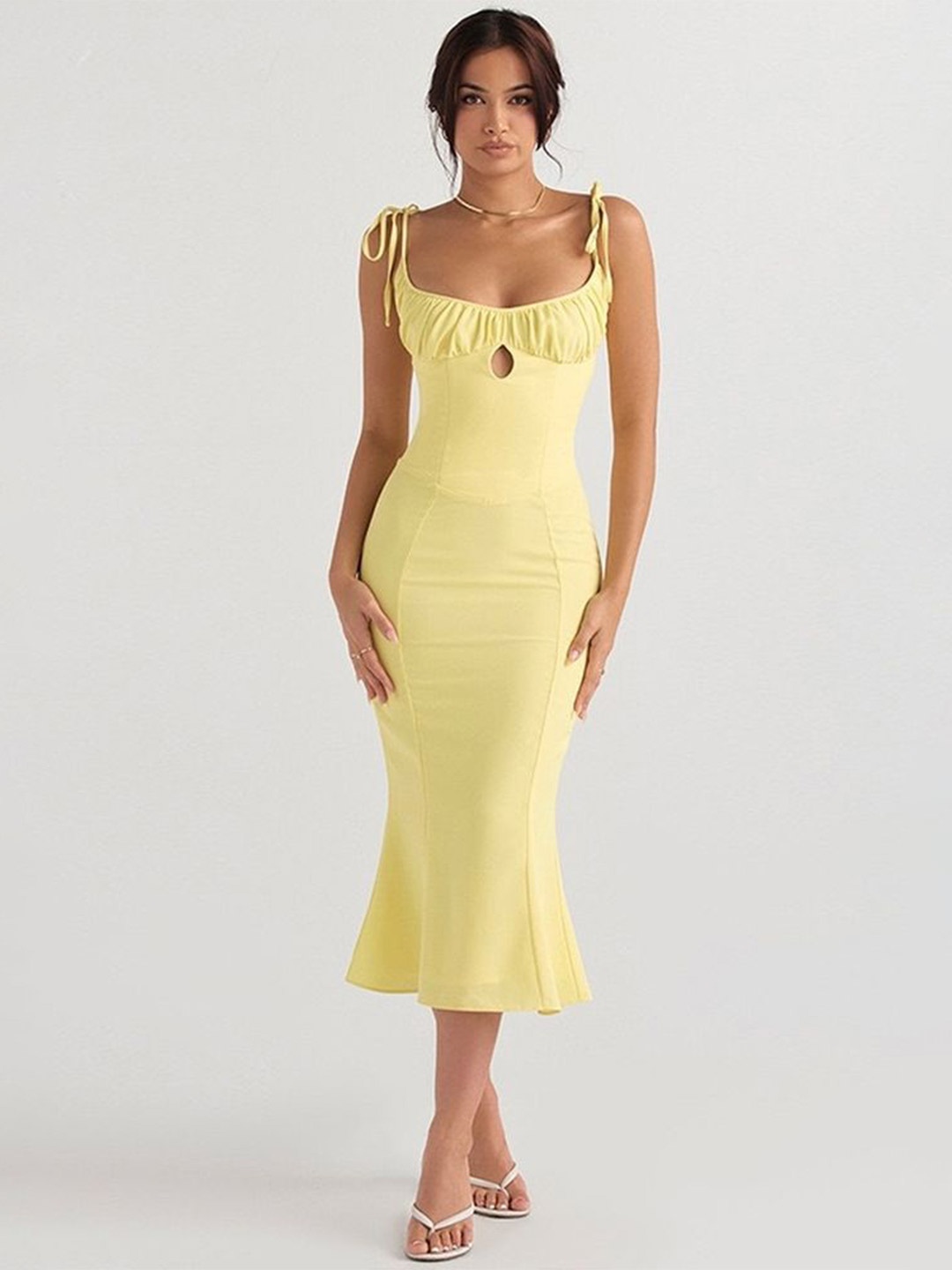 

LULU & SKY Women Shoulder Straps Bodycon Midi Dress, Yellow