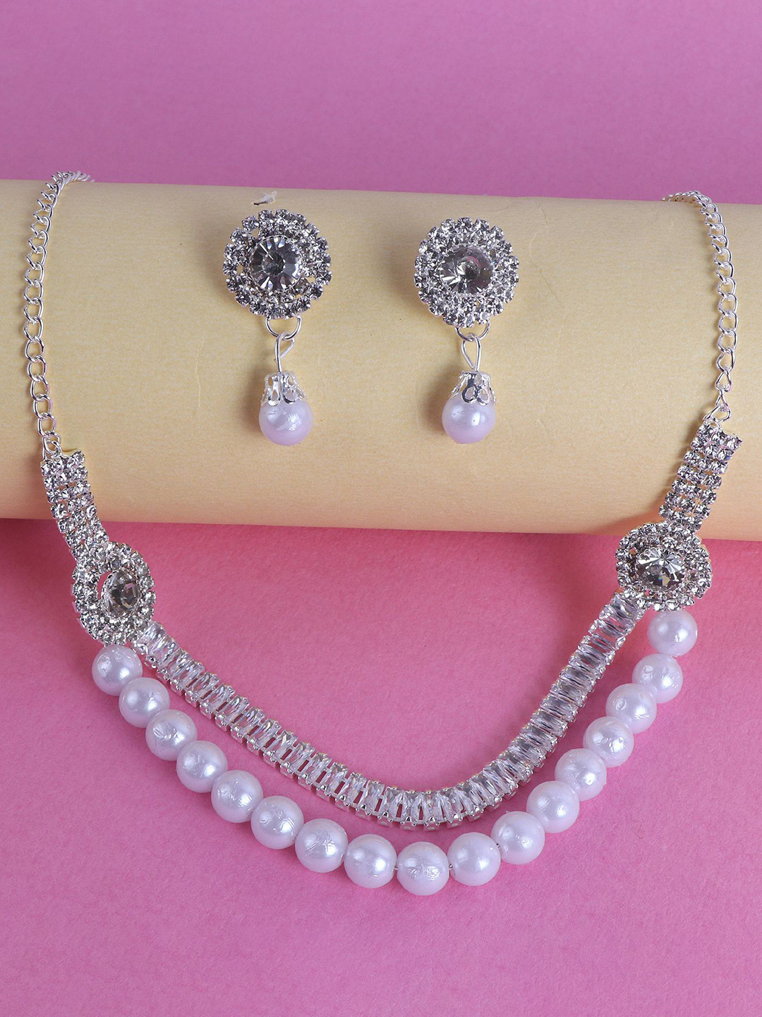

Keviv Silver-Plated Stone-Studded & Beaded Jewellery Set