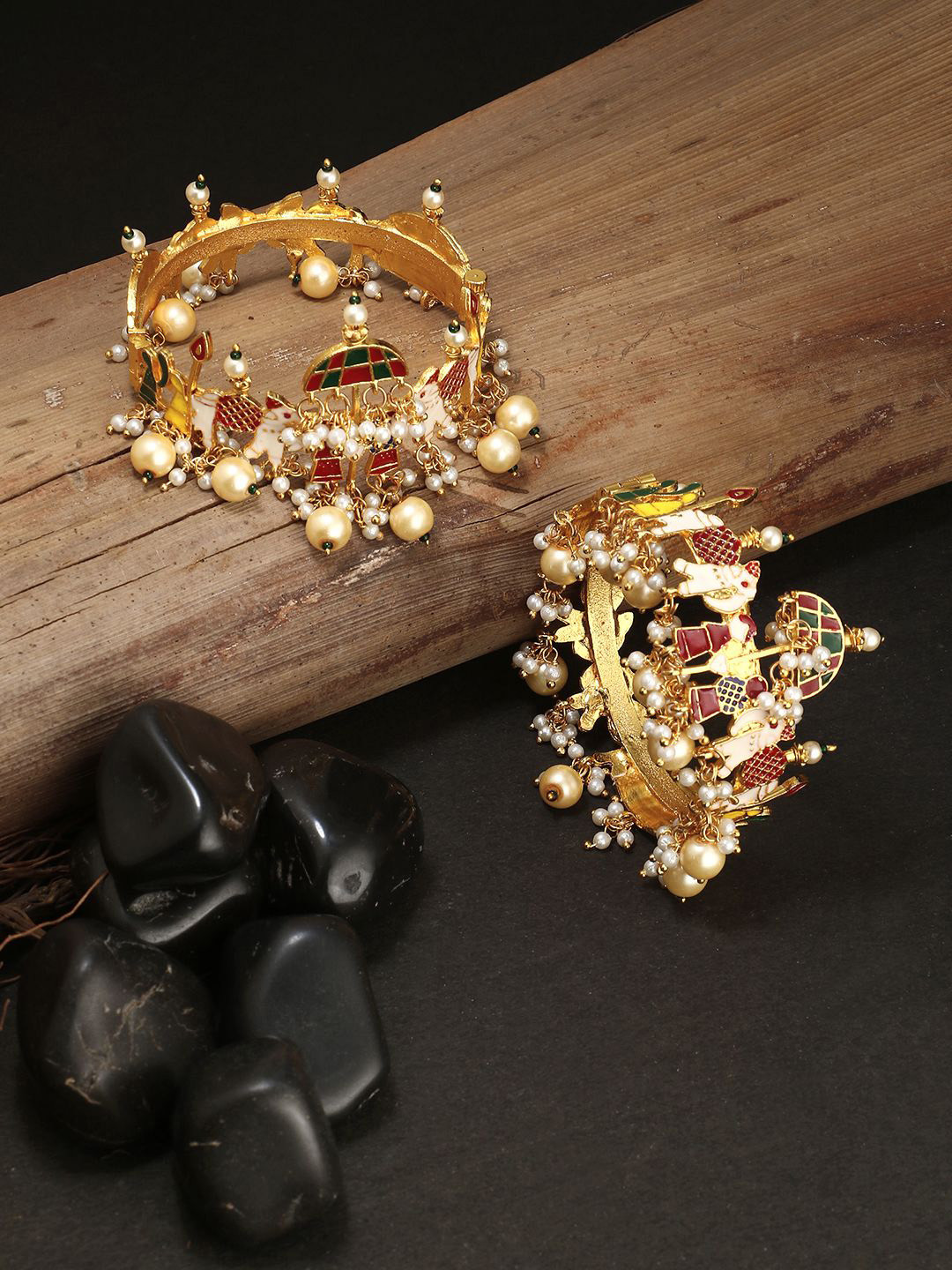 

Adwitiya Collection Set Of 2 24 CT Gold Plated Beaded Doli Bangles