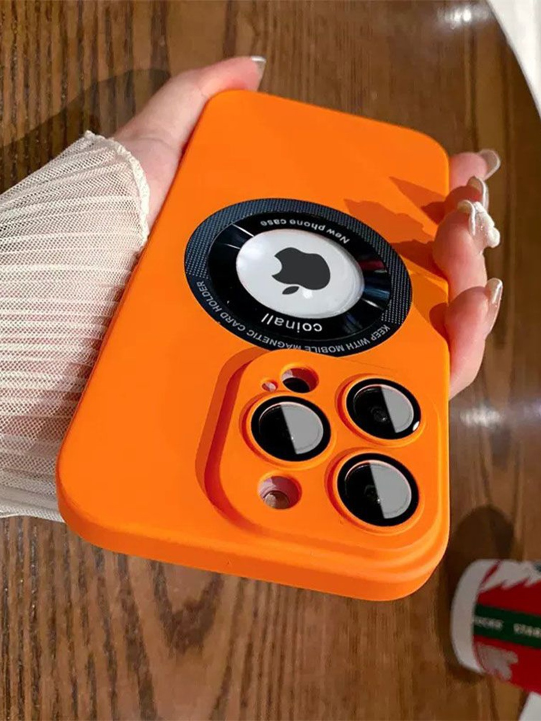 

Luxury Kase Solid Printed iPhone 15 Pro Back Case Mobile Accessories, Orange