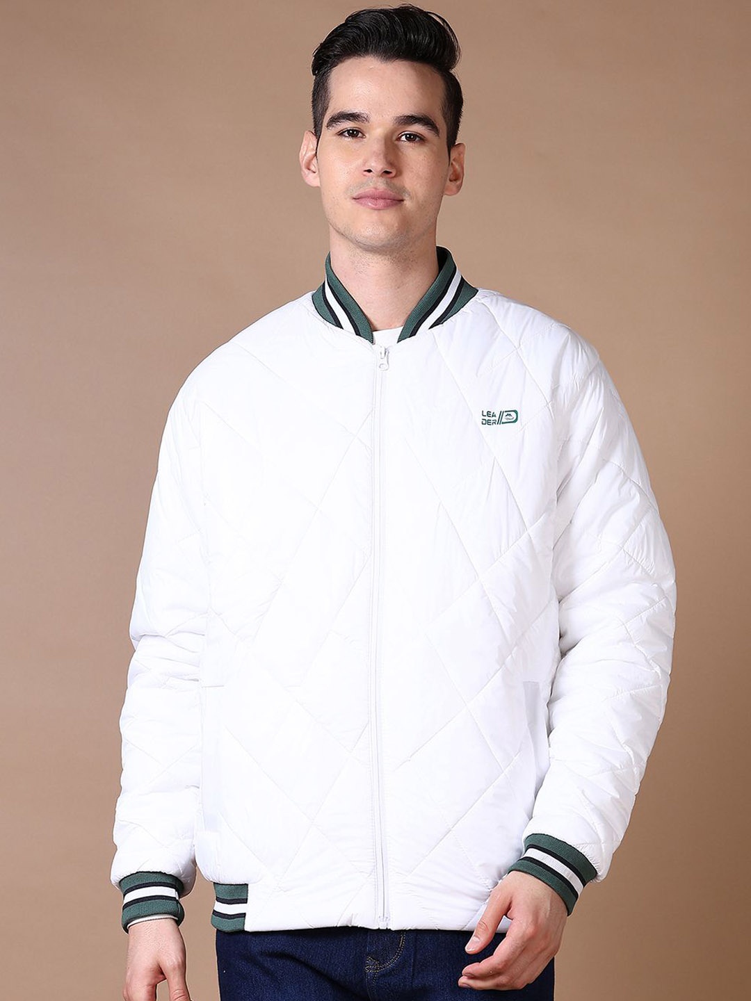 

V-Mart Men Bomber with Patchwork Jacket, White