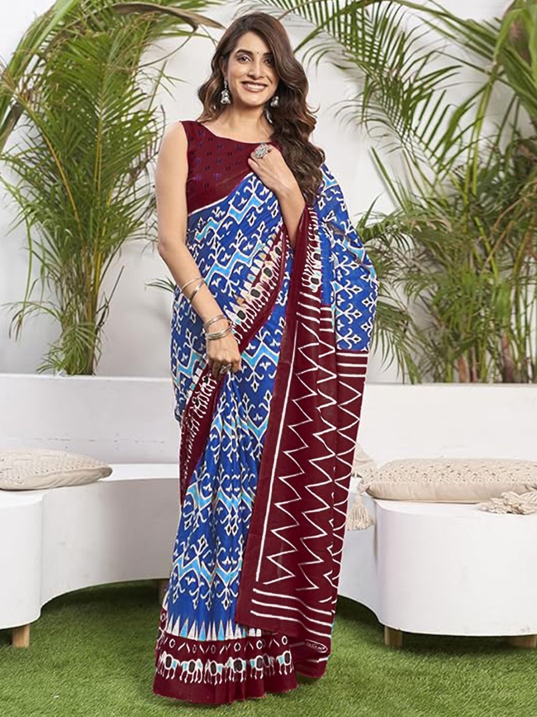 

Anouk Pure Cotton Ikat Saree, Blue