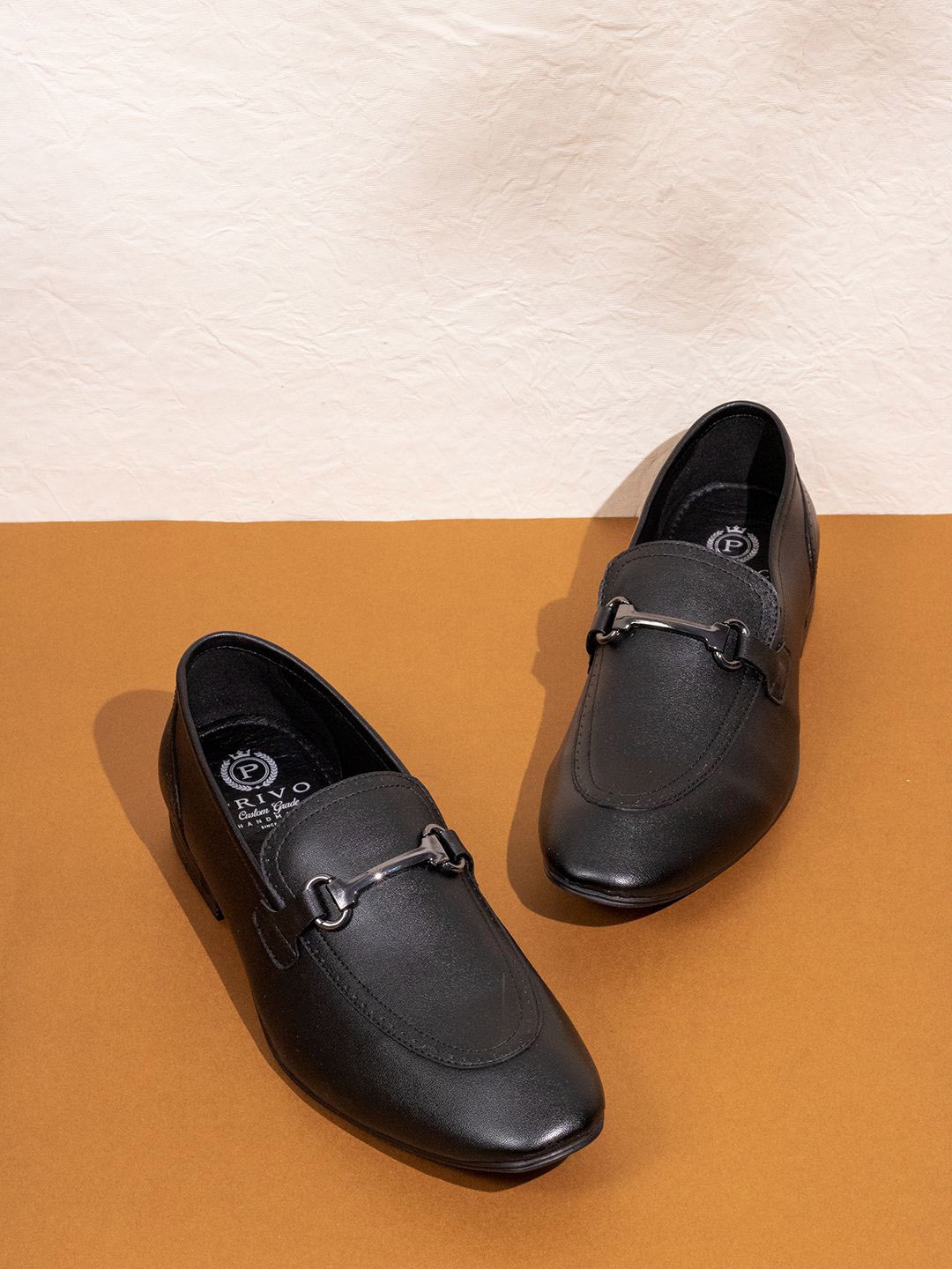 

ATESBER by Inc.5 Men Leather Pointed-Toe Formal Loafers, Black