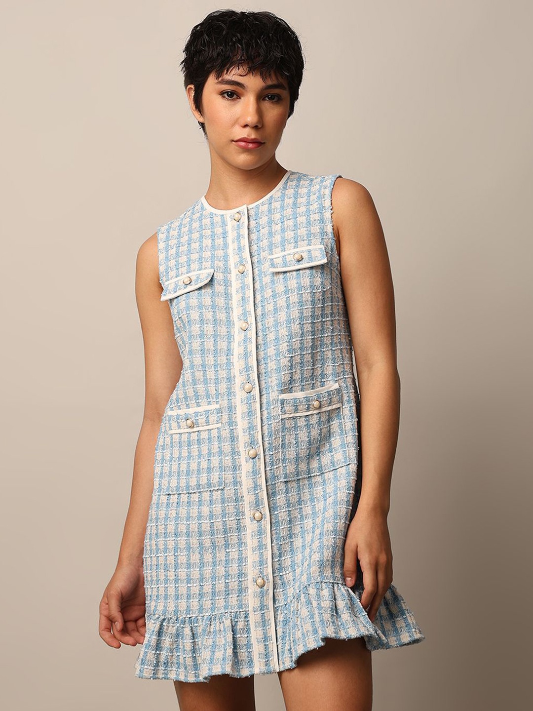 

ONLY Checked Fit & Flare Mini Dress, White