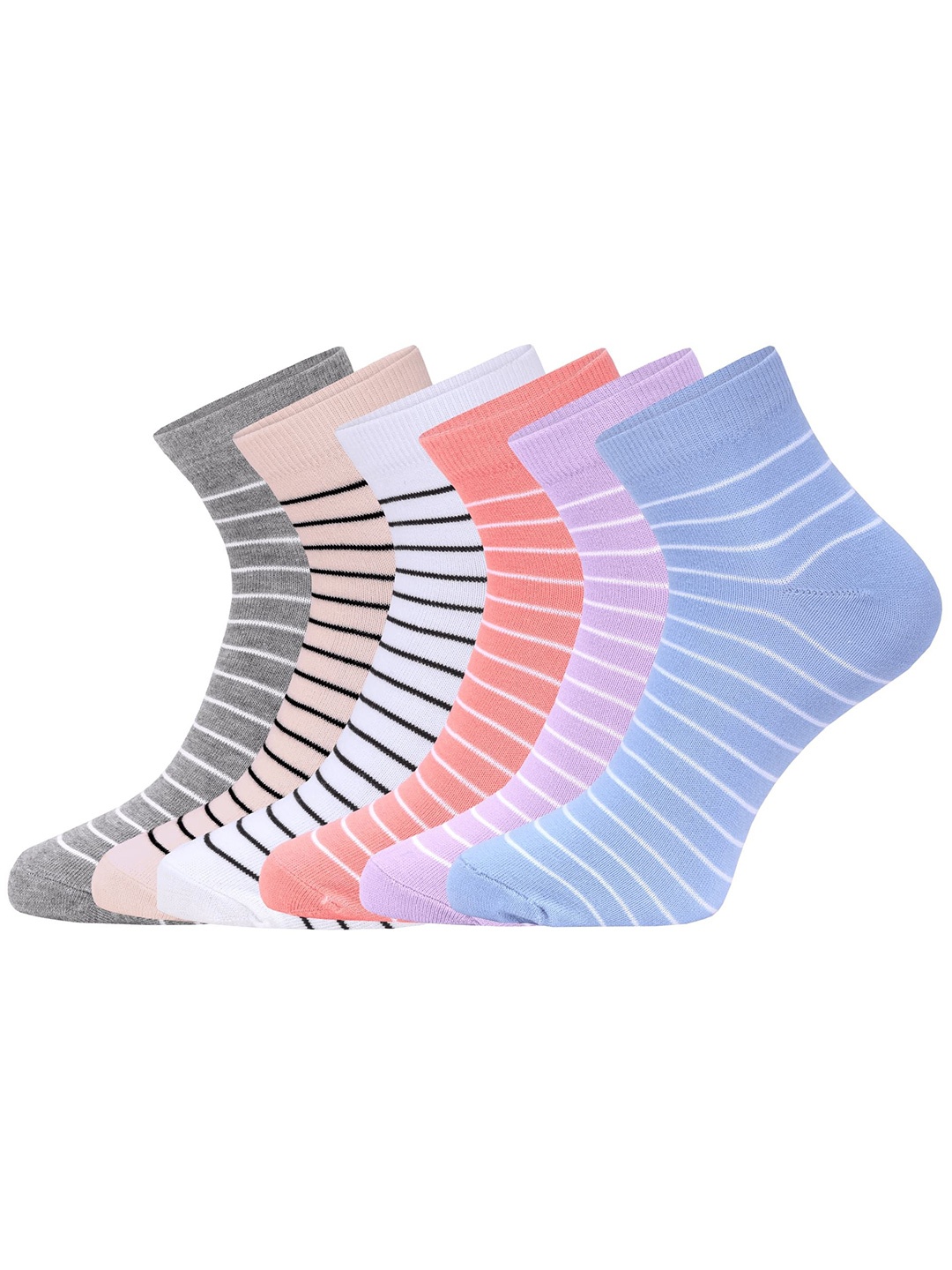 

FABdon Women Pack Of 5 Striped Ankle Length Socks, Pink