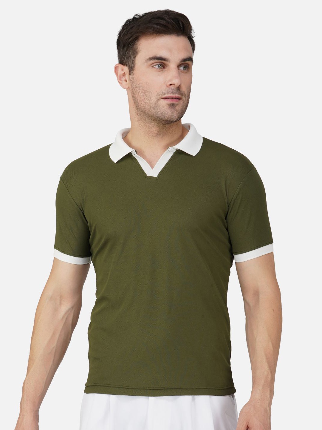 

Elibolz Men Polo Collar T-shirt, Green