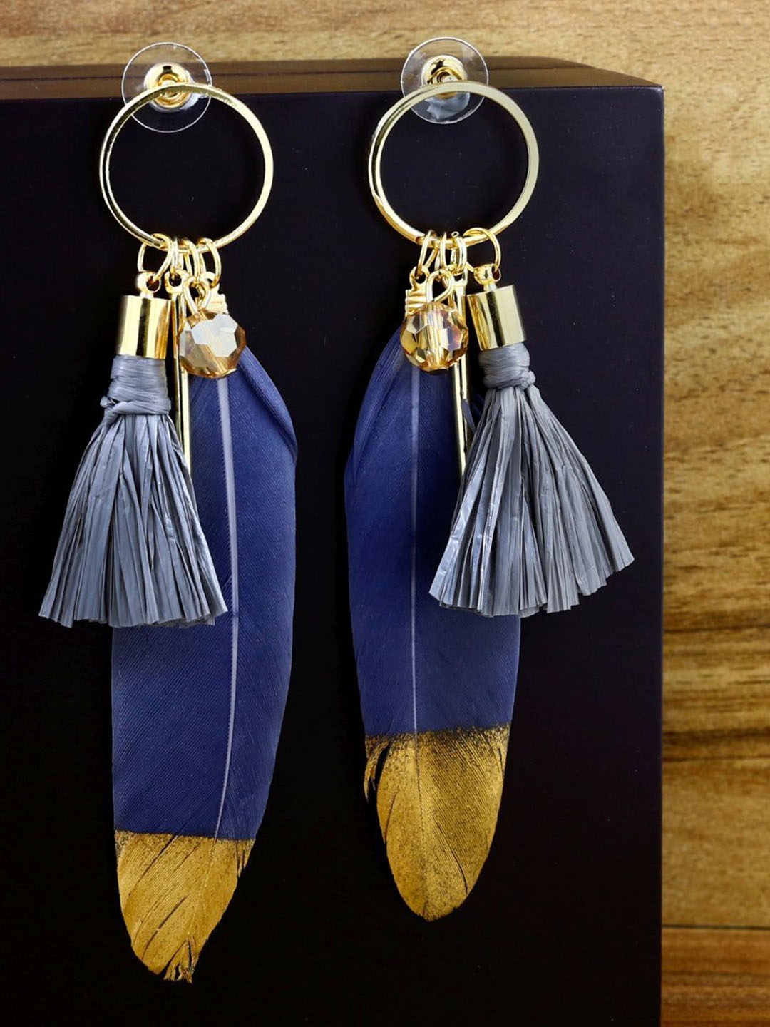 

ZIVOM Feather Shaped Drop Earrings, Grey