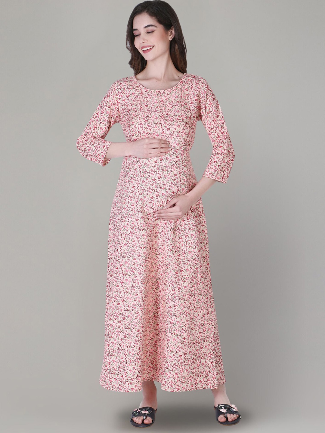 

Zuvino Floral Print Maternity A-Line Midi Dress, Pink