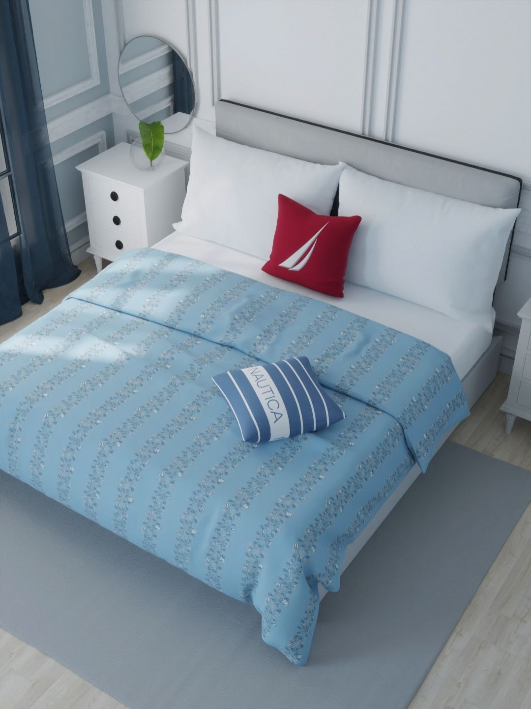 

Nautica Blue & Multicoloured Floral AC Room 120 GSM Double Bed Dohar