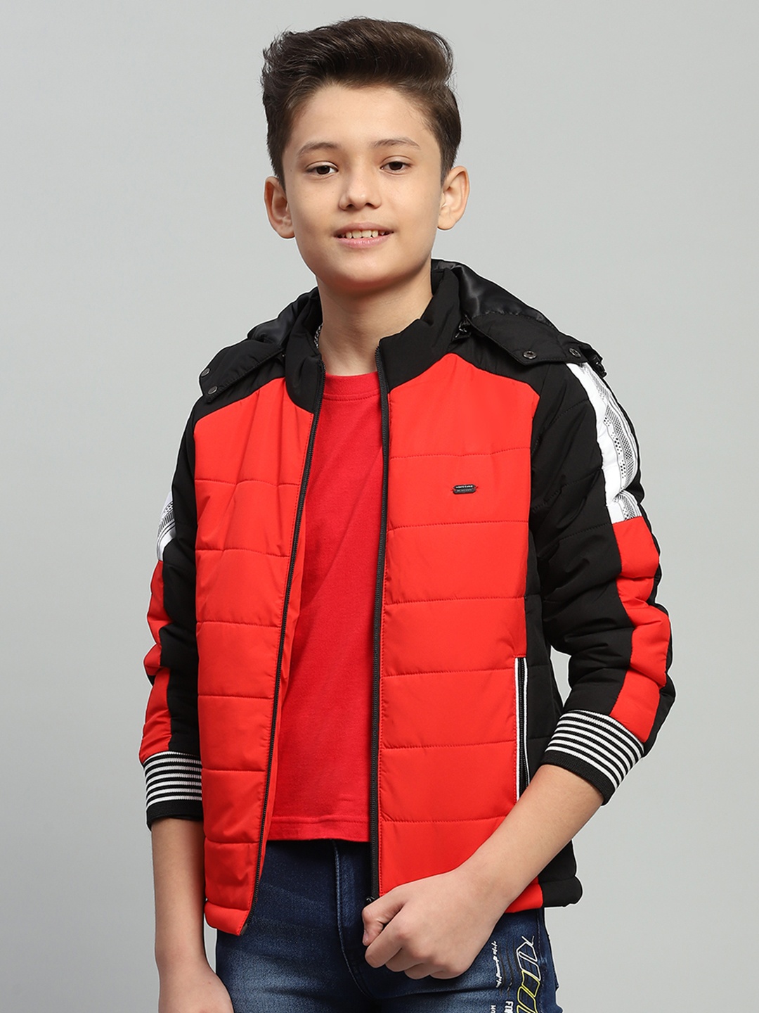 

Monte Carlo Boys Colourblocked Padded Jacket With Detachable Hood, Red