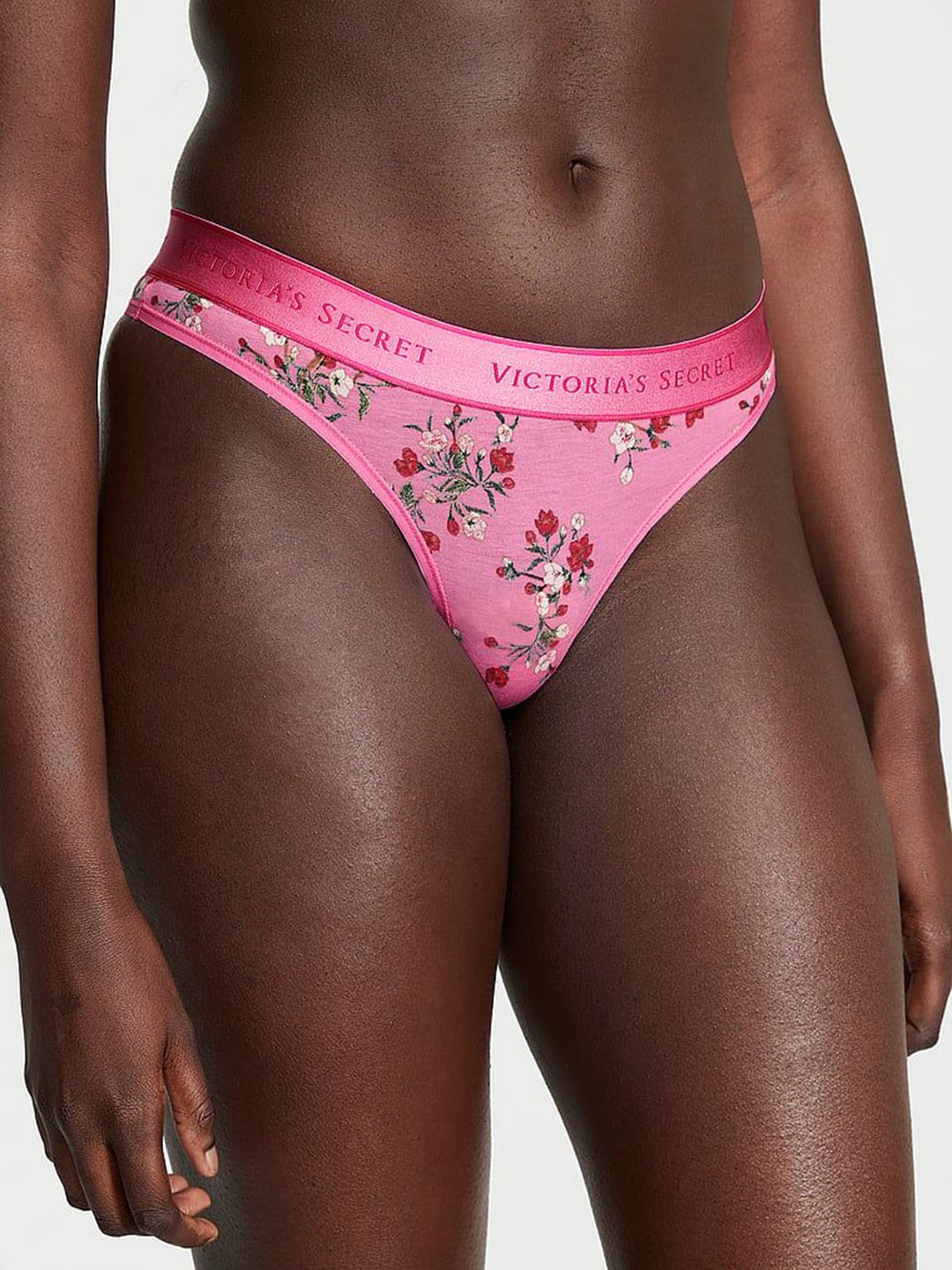 

Victoria's Secret Floral Printed Low-Rise Thongs Briefs 1122641266BS, Pink
