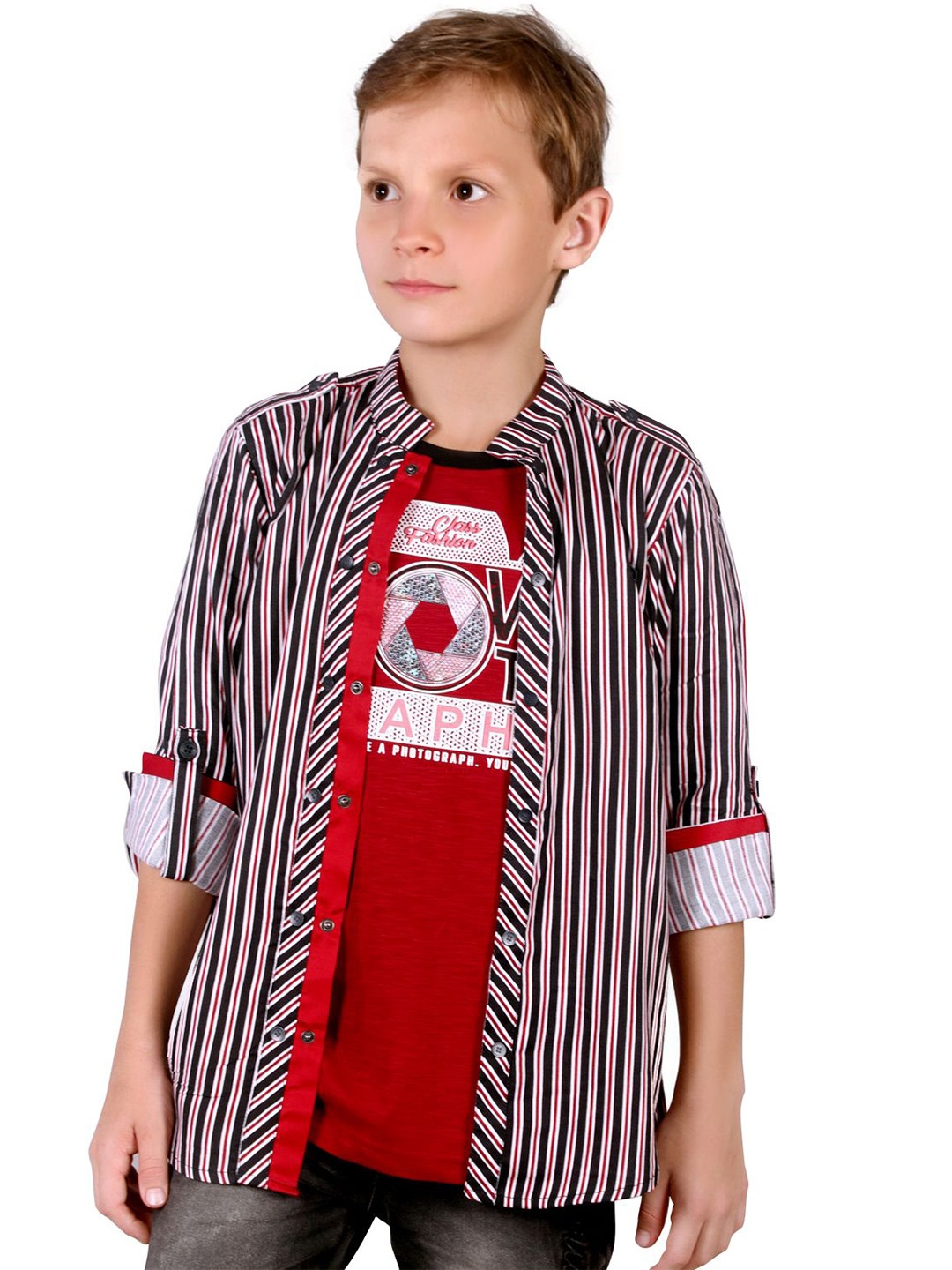 

MashUp Boys Classic Opaque Striped Casual Shirt, Black