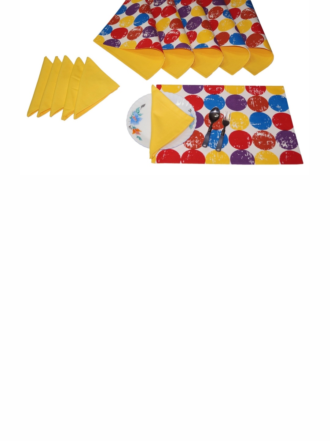 

Lushomes Yellow & Red 12 Pieces Printed Cotton Table Placemats & Napkins
