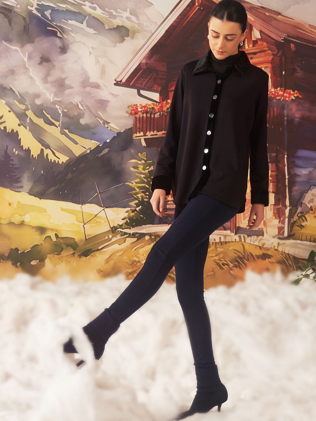 

Lakshita Women Relaxed Spread Collar Solid Relaxed Fit Casual Shirt, Black