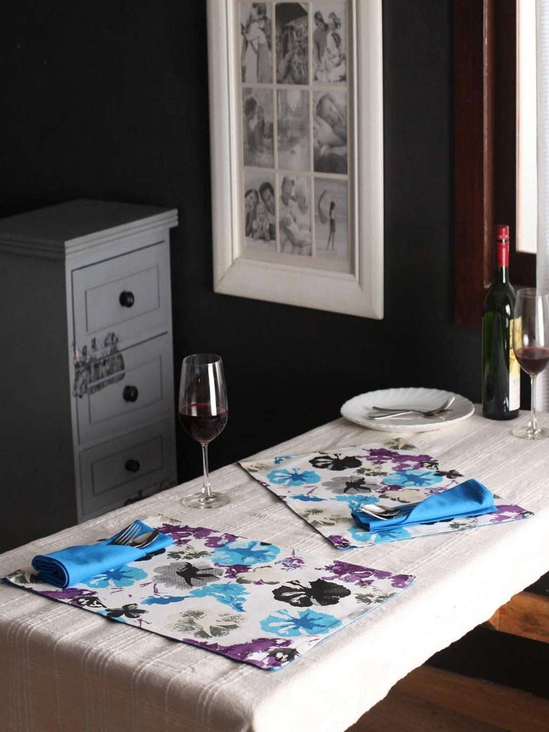 

Lushomes Purple & White 12 Pieces Printed Cotton Table Placemats & Napkins