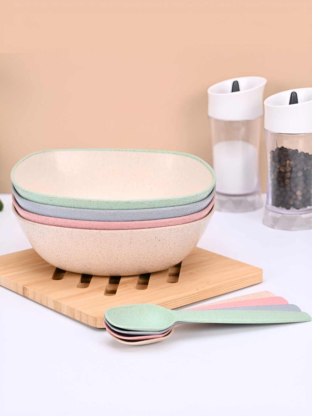 

eha Cream-Coloured 2024 4 Pieces Microwave Safe Serving Bowl
