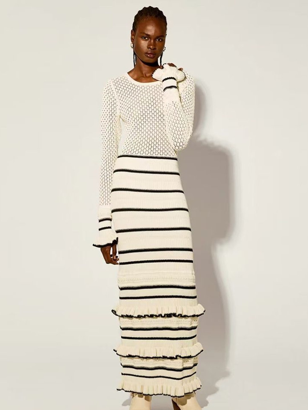 

LULU & SKY Women Striped Ruffle Maxi Dress, White