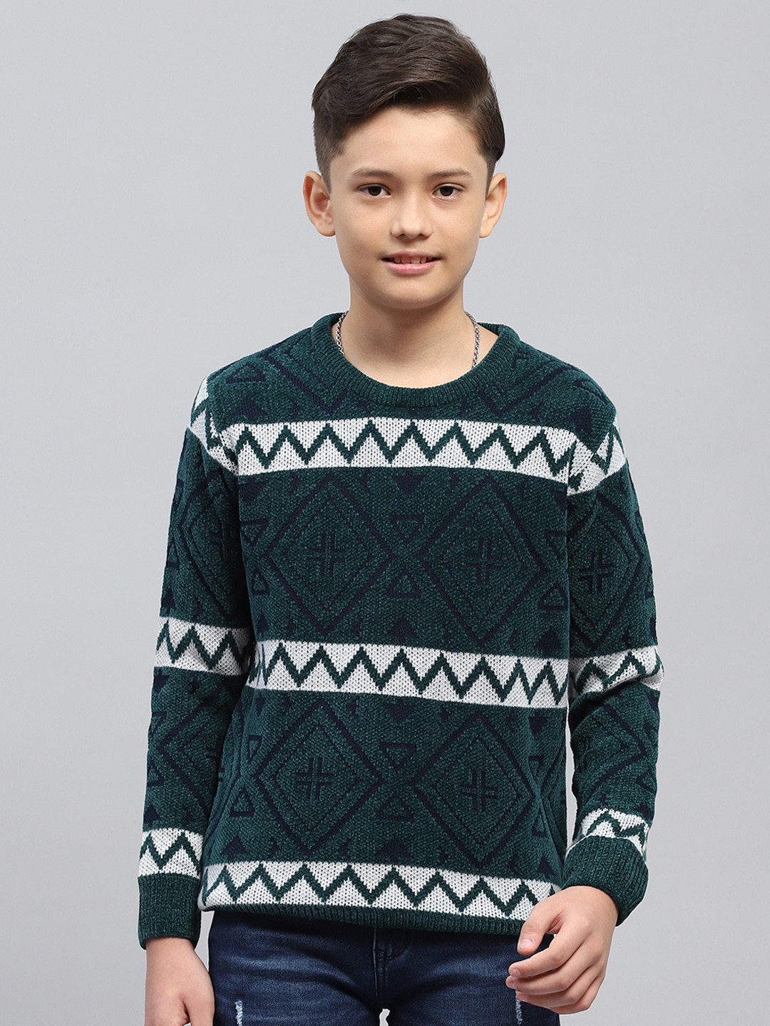 

Monte Carlo Kids Boys Self Striped Sweater, Green