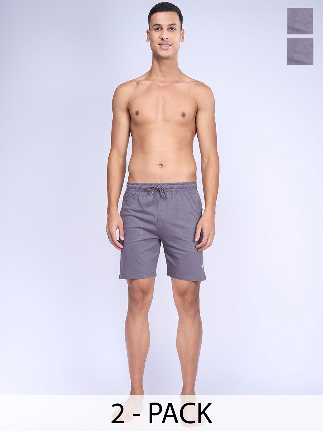 

Ramraj Men Pack Of 2 Mid-Rise Cotton Shorts, Grey