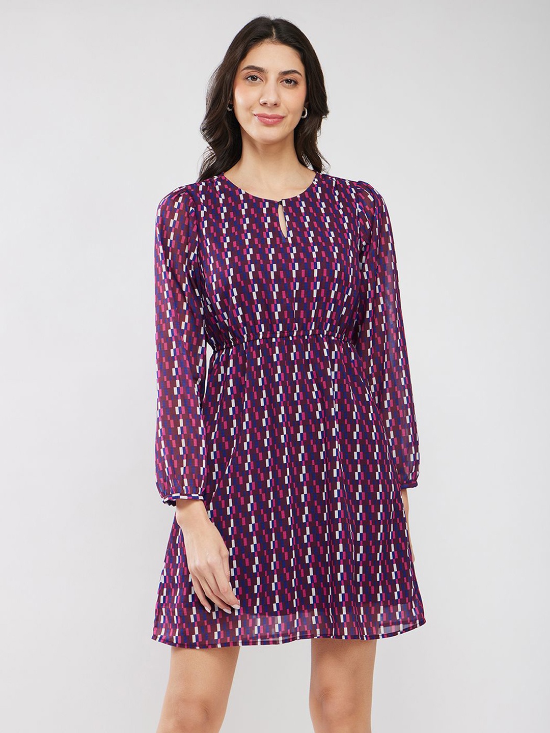 

FableStreet Print Georgette Fit & Flare Dress, Purple