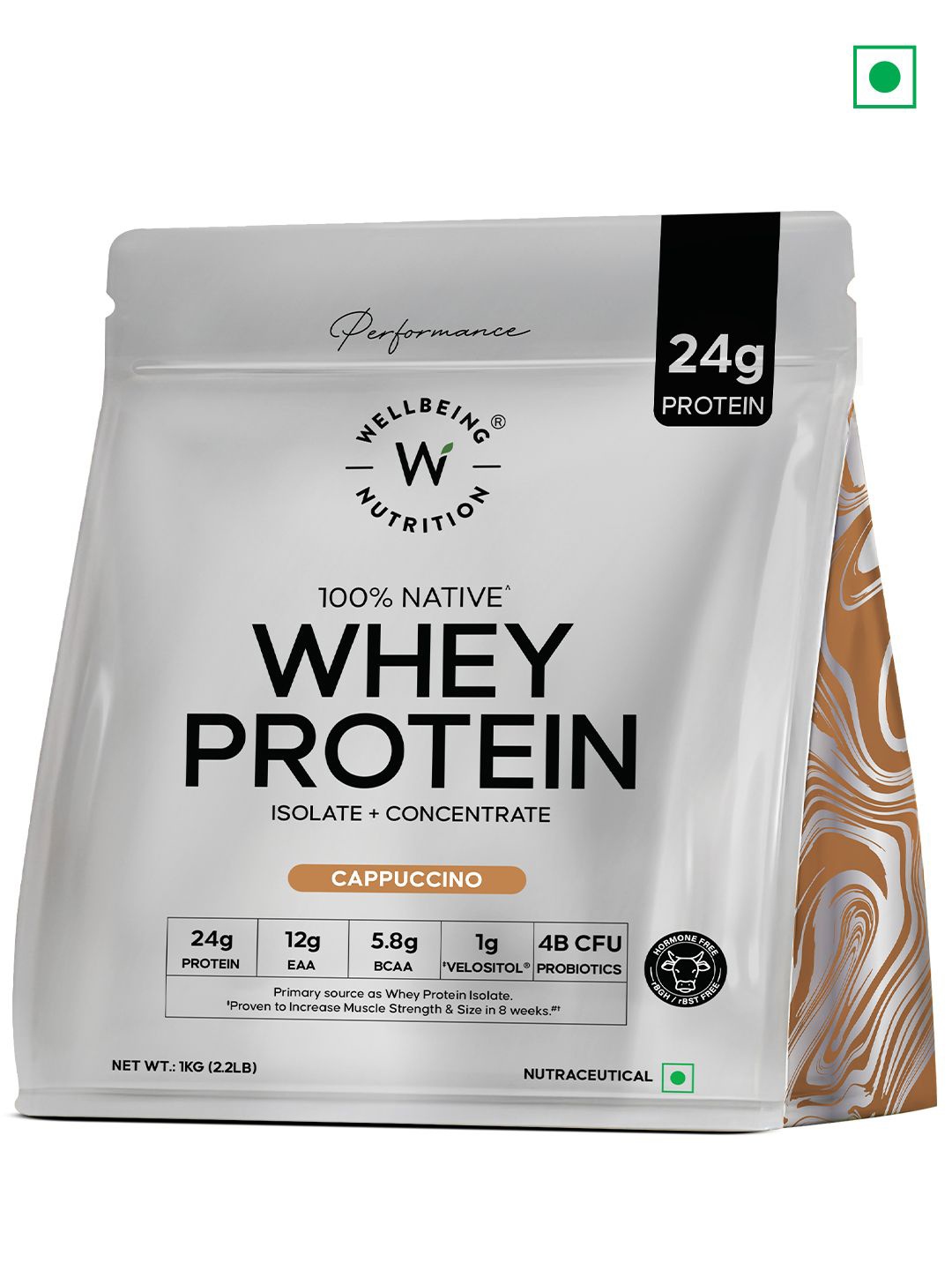 

Wellbeing Nutrition Concentrate 24g Protein, 5.8g BCA Isolate Whey Protein - Cappuccino, White