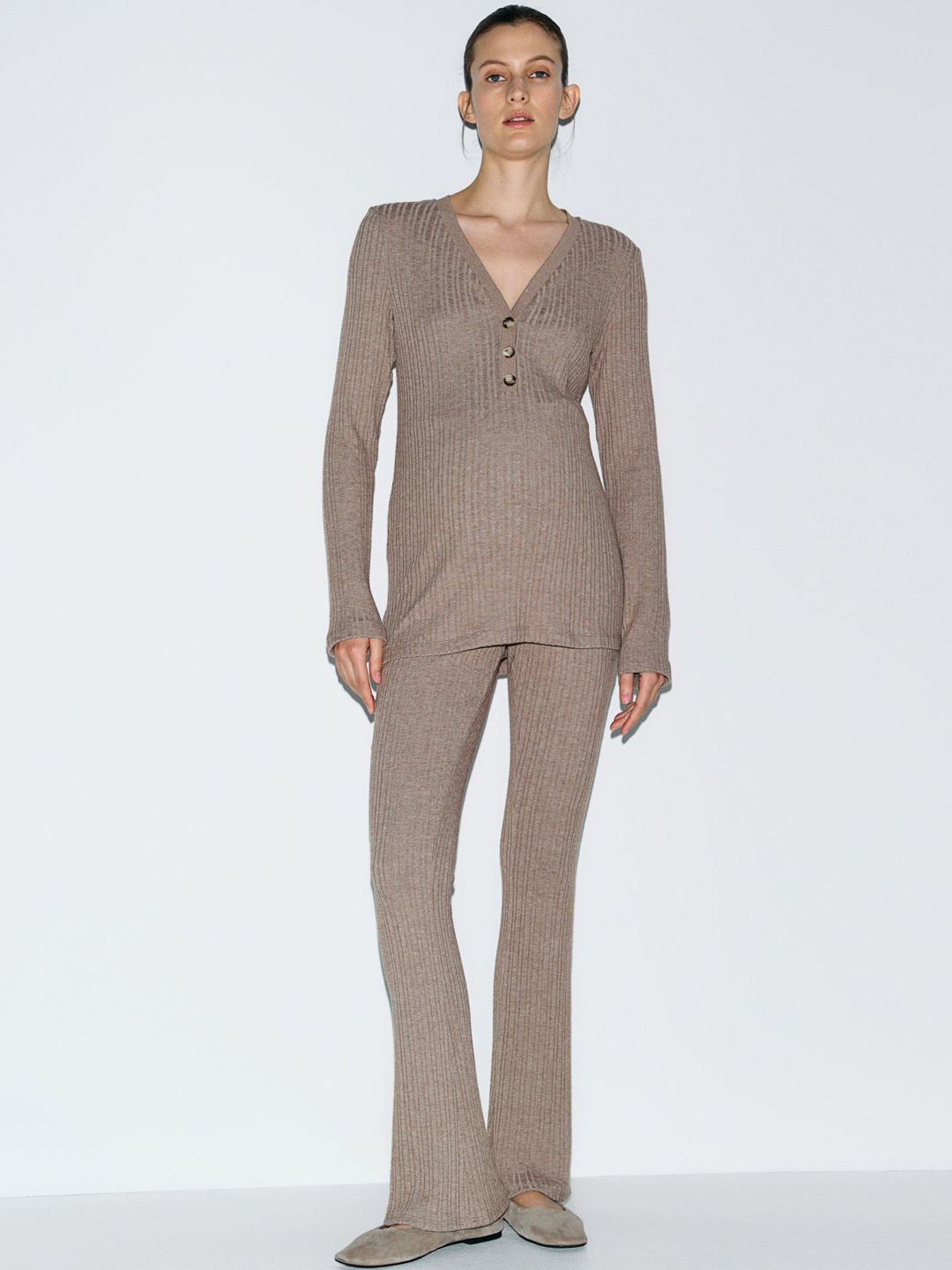 

H&M MAMA Before & After Flared Trousers, Beige