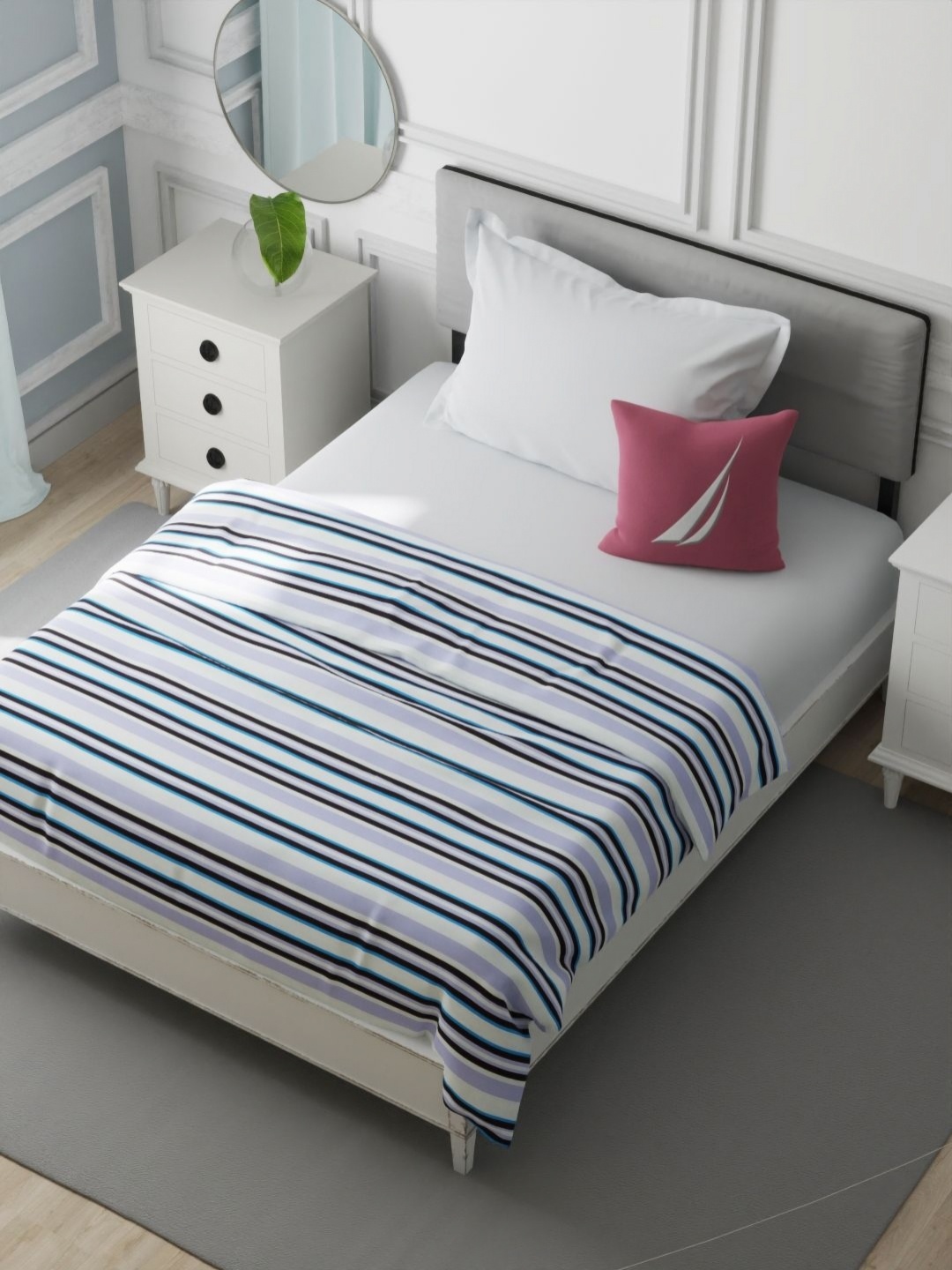 

Nautica Blue & Multicoloured Striped AC Room 120 GSM Single Bed Dohar