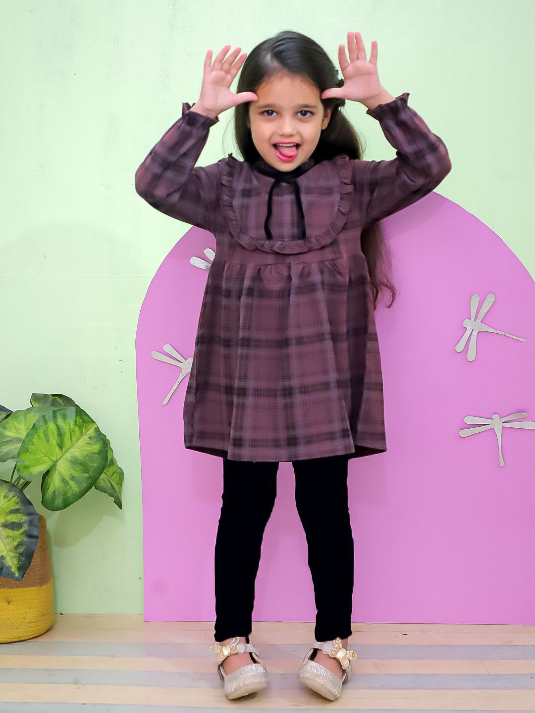 

The Mom Store Checked Fit & Flare Dress, Purple