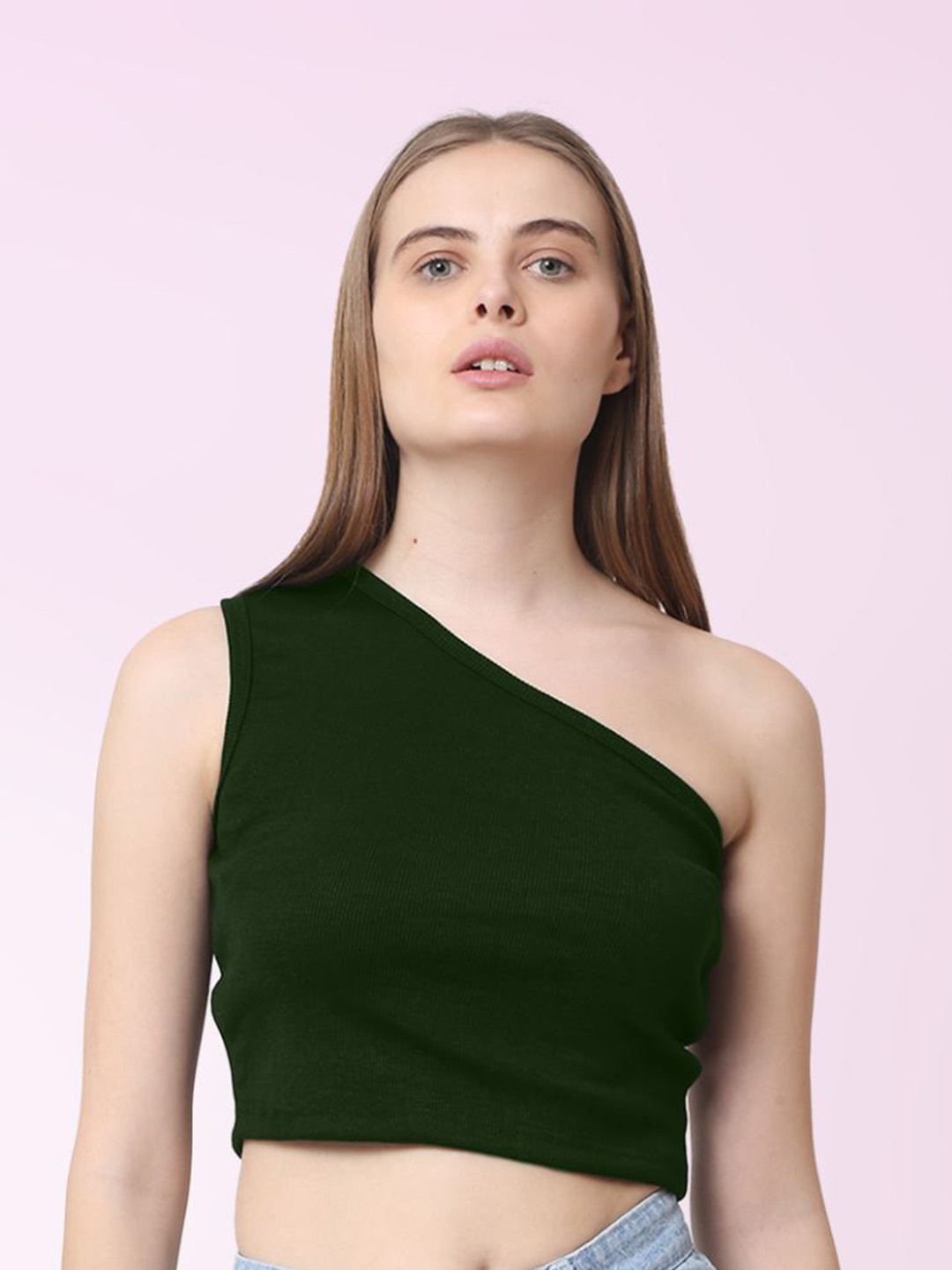 

CareDone Women One Shoulder Sleeveless Casual Crop Top, Olive