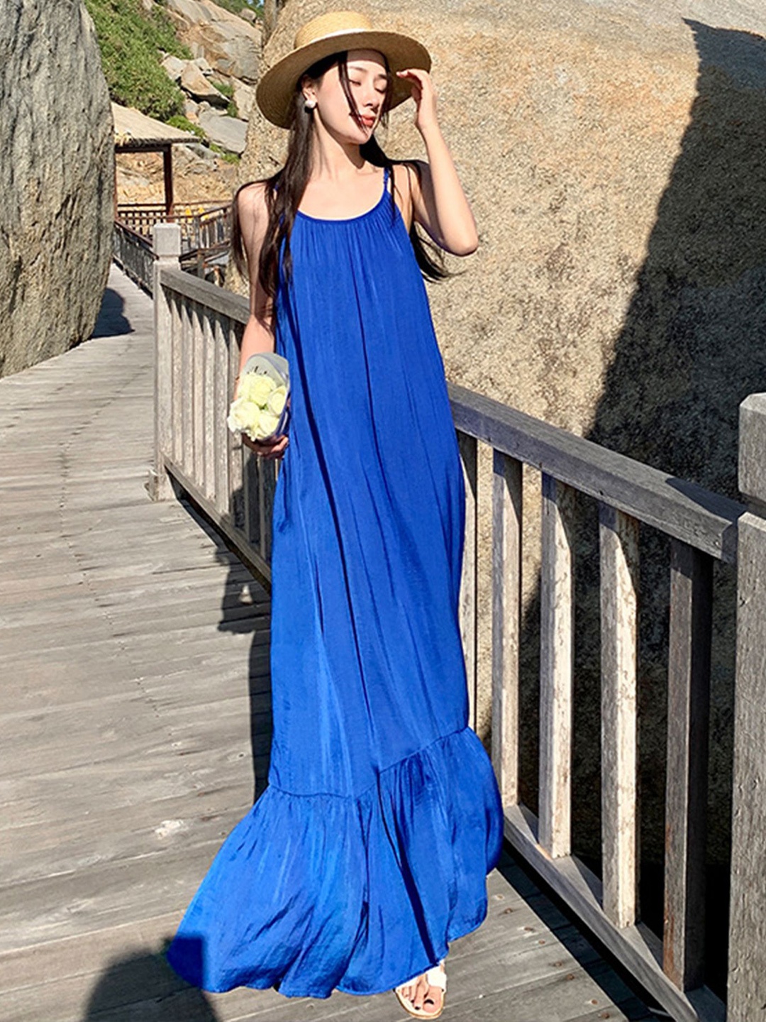 

LULU & SKY Women Shoulder Straps Maxi Dress, Blue