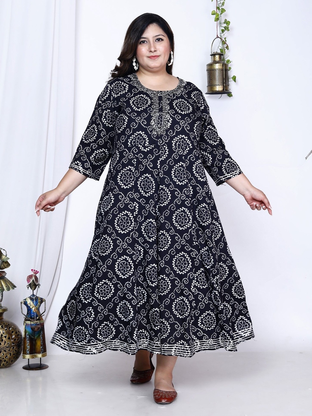 

KALINI Ethnic Motifs Print Maxi Dress, Black