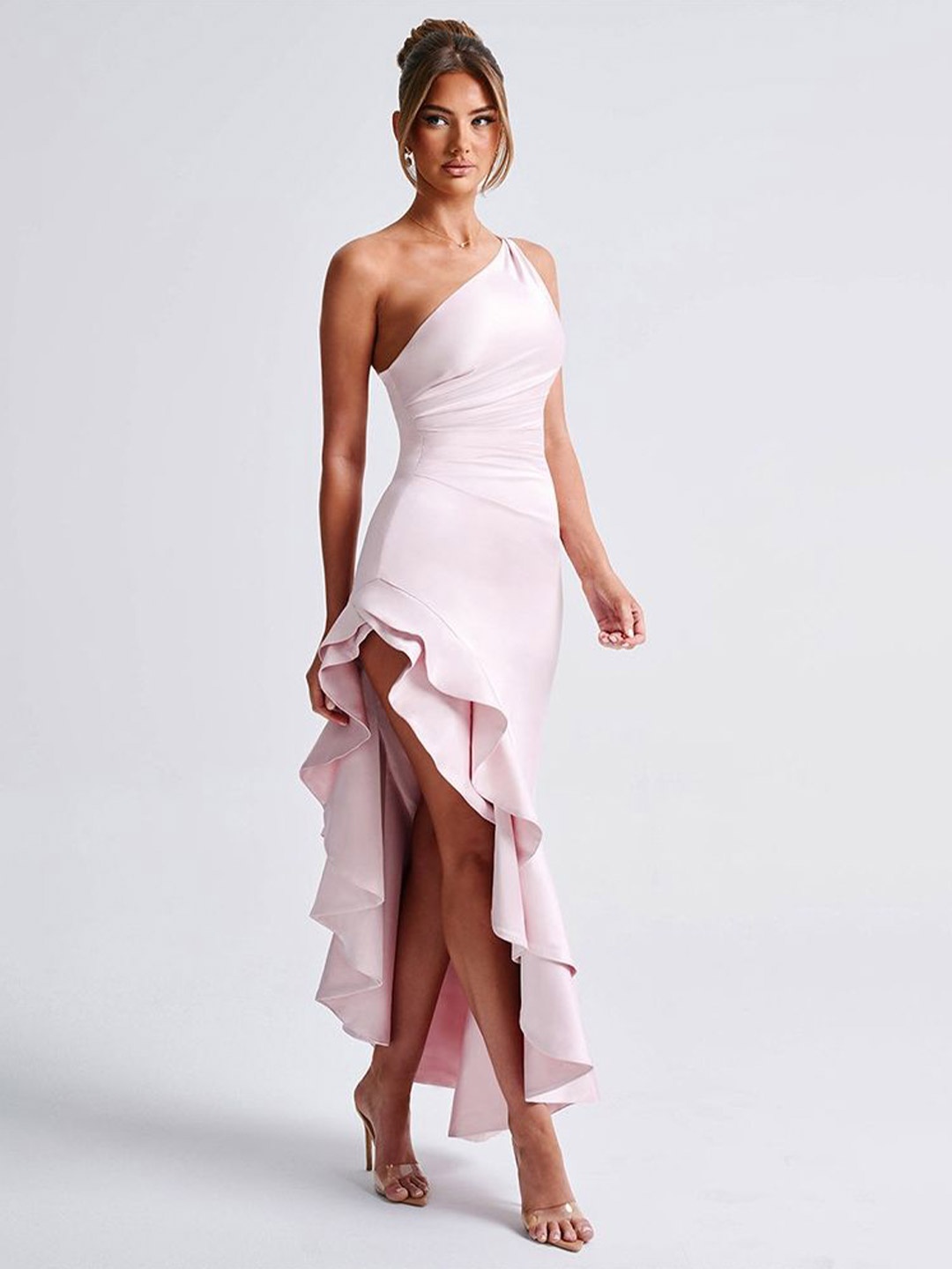 

LULU & SKY Women One Shoulder Bodycon Maxi Dress, Pink