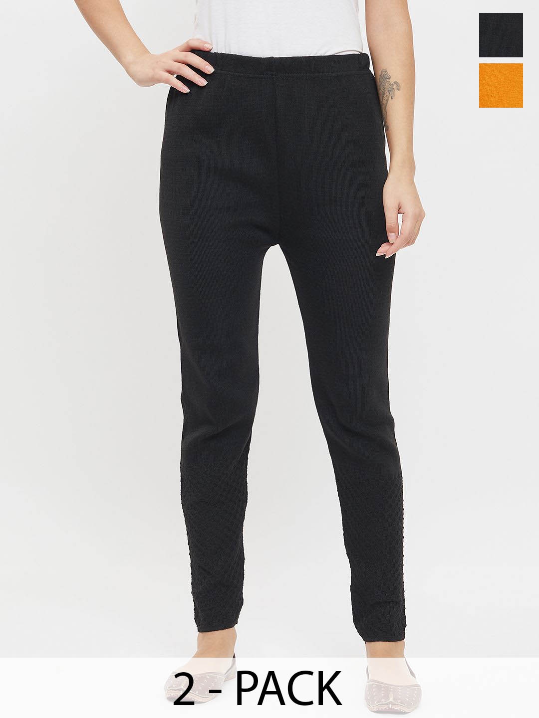 

Castle Lifestyle Pack Of 2 Mid-Rise Ankle-Length Leggings, Black