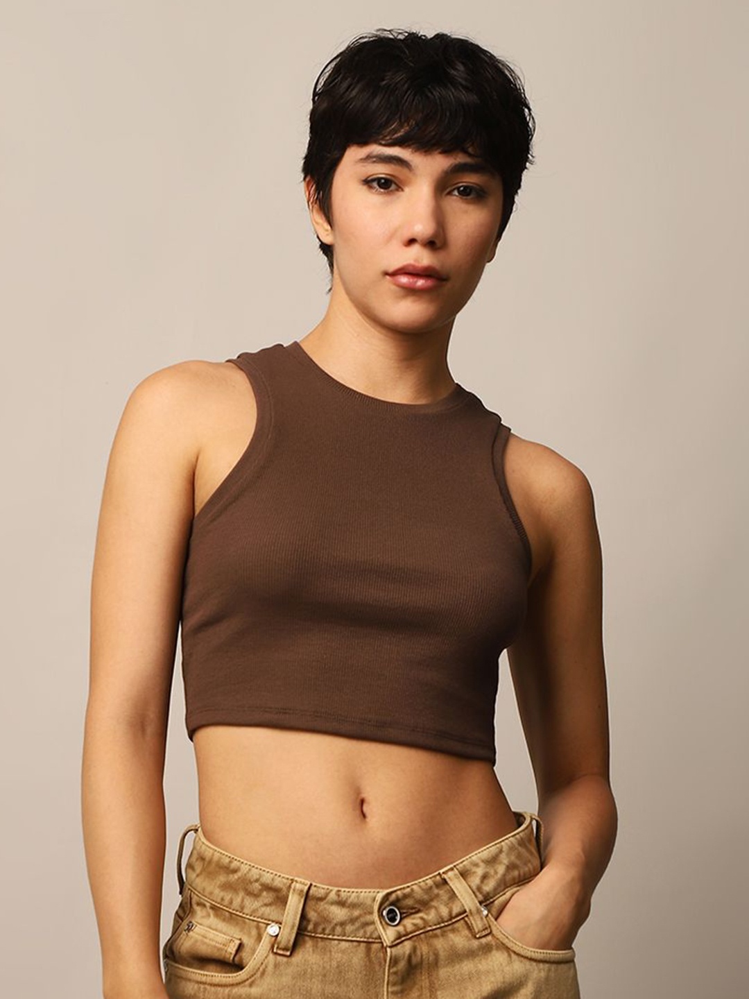 

ONLY Cotton Tank Crop Top, Brown