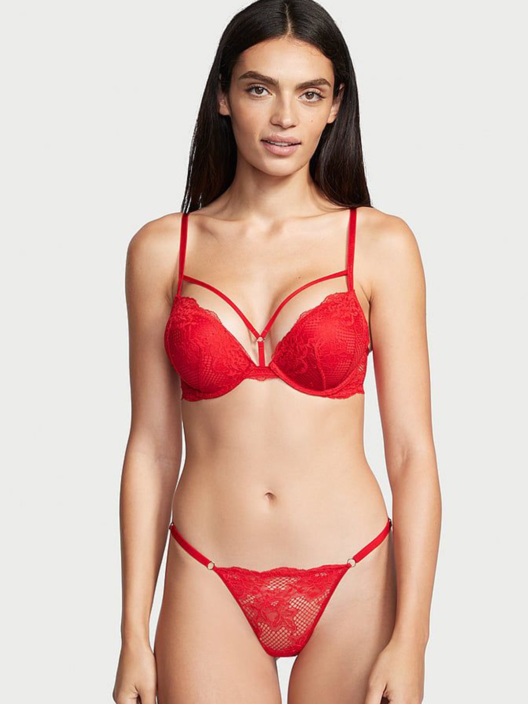 

Victoria's Secret Lace Low-Rise Seamless Thong Briefs 1121220586Q4, Red