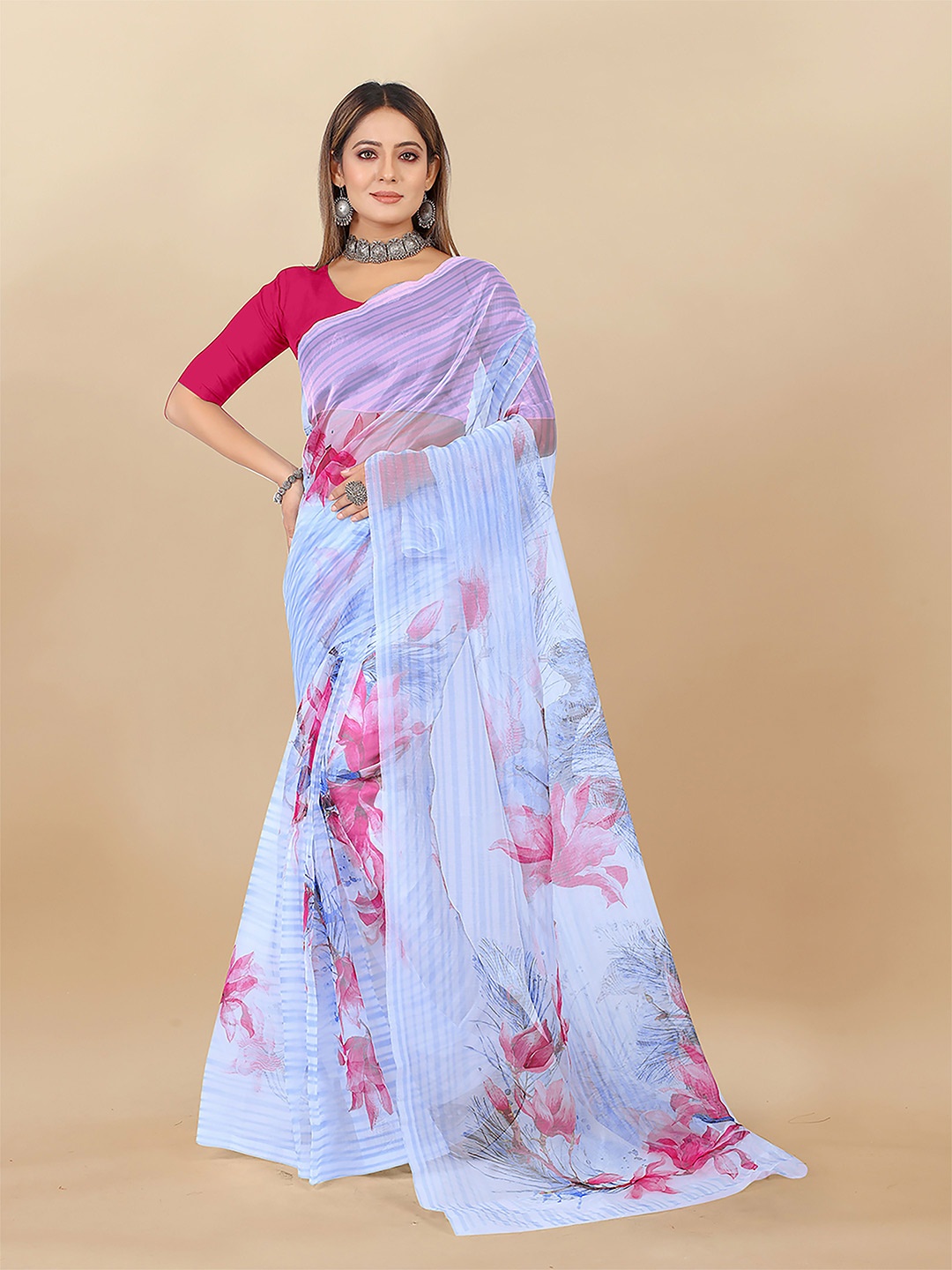 

Anouk Floral Printed Organza Saree, Blue