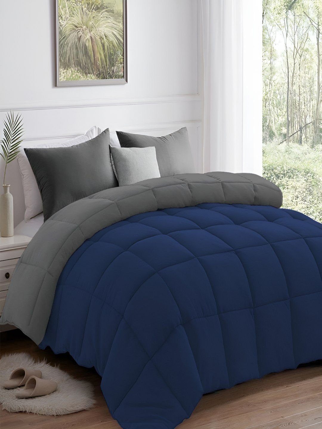 

tundwal's Blue & Grey Geometric Heavy Winter 210 GSM Double Bed Comforter