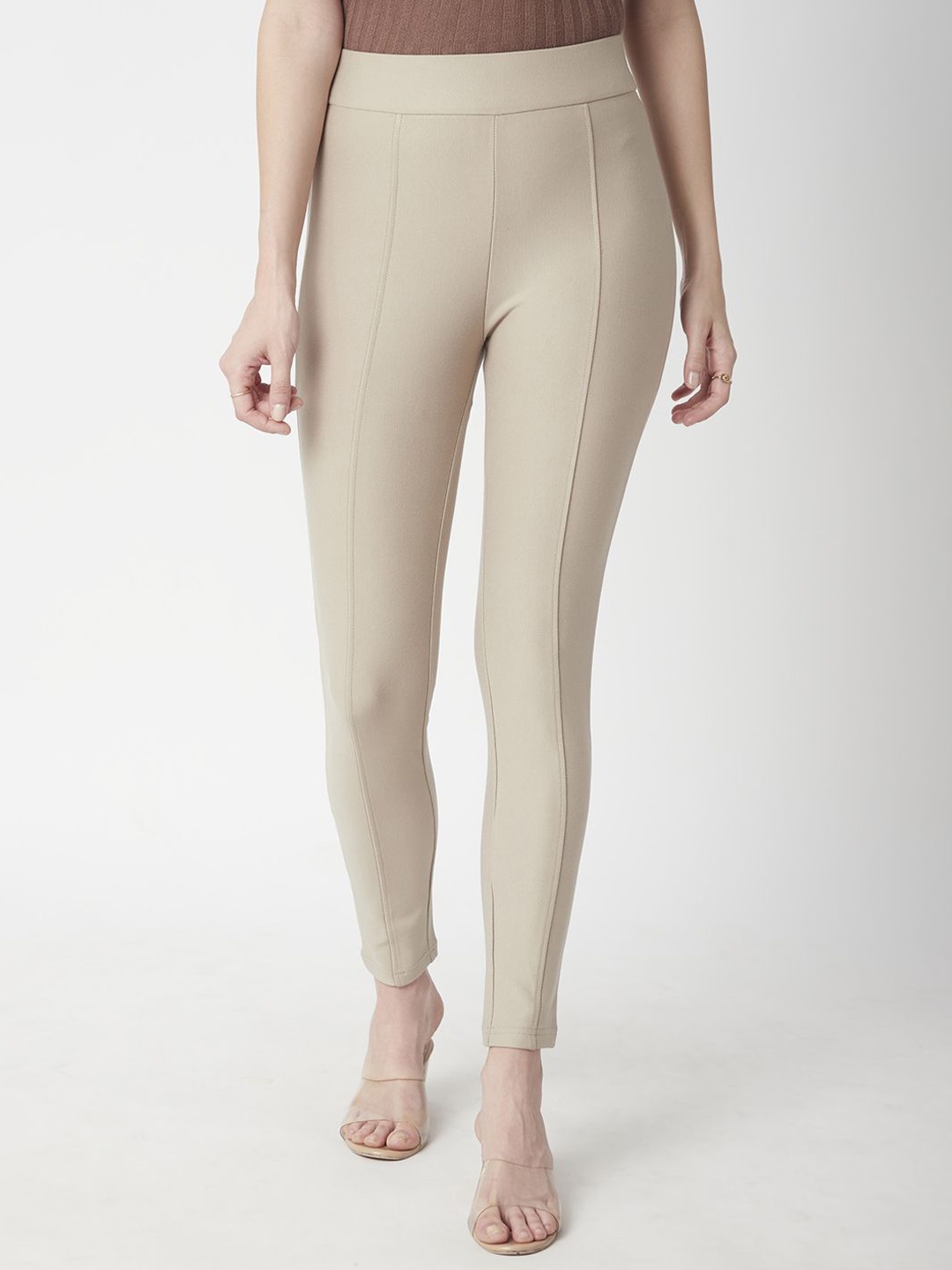 

R&B Women High Rise Skinny Fit Trousers, Beige