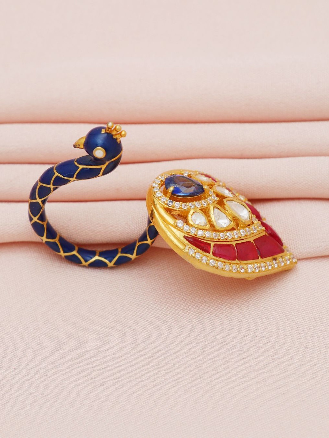 

Raj Gems Gold-Plated Stone-Studded Adjustable Finger Ring